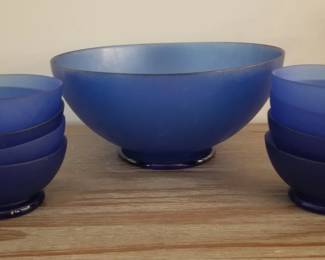 Cobalt glass salad set