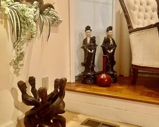 Hand Carved unity Sculpture, Pair of Guanine ( Goddess of Mercy ) 