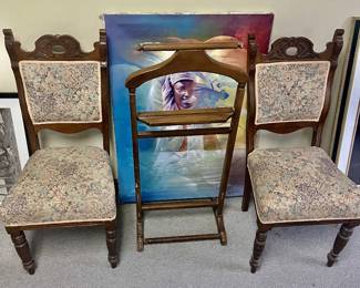Victorian Parlor Chair and Suit valet stand