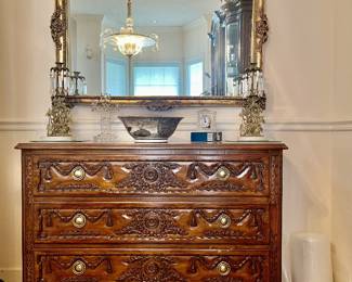 French Louis XVI-Style Chest/Buffet w/ brass pulls & tapered legs