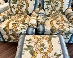 Pair of club chairs with ottoman
