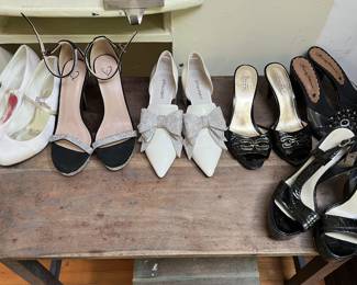 Six pair of shoes are shown here in the photo: Coach, Beverly Feldman, and Jeffrey Campbell are among the brands.
