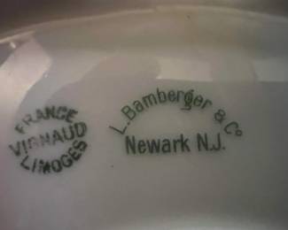 Here we have the A. Vignaud of Limoges, France and the L. Bamberger & Co. of Newark, NJ marks for the china set.