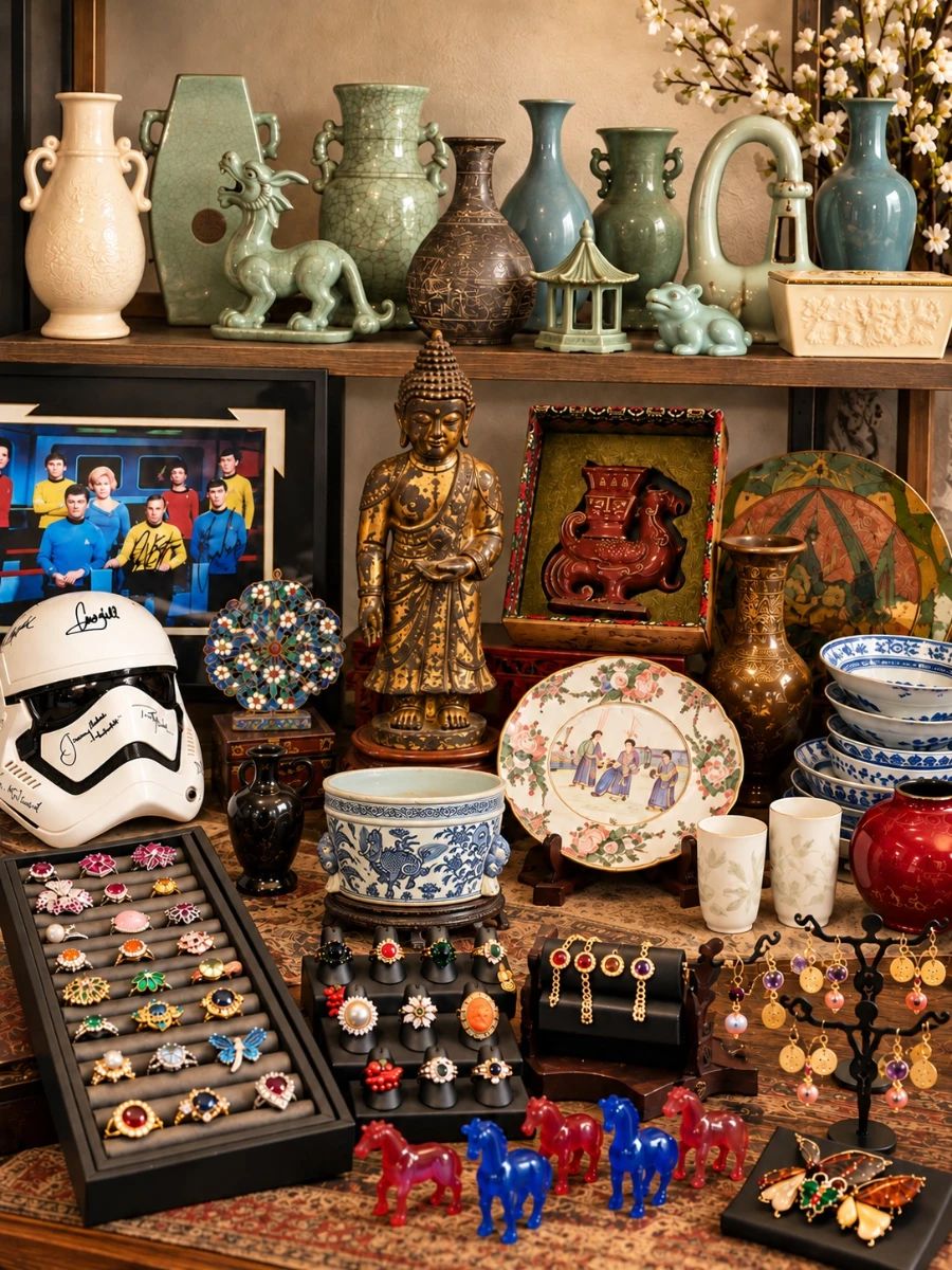 Curated Asian Antiques and Jewellery Tableau