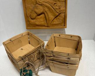 Baskets & Wooden Horse Plaque