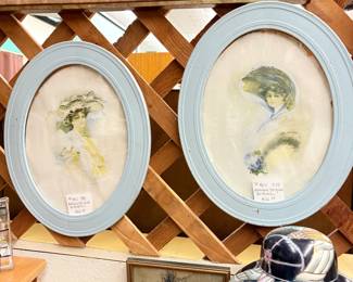 Antique Watercolor in Oval Frame