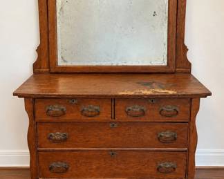 Victorian wooden dressing chest with beveled mirror