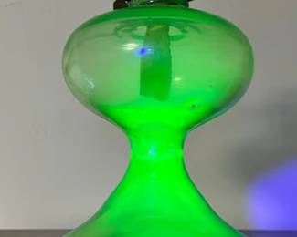 Vintage uranium glass oil lamp
