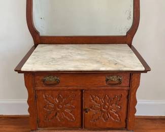 Marble top washstand with towel rack