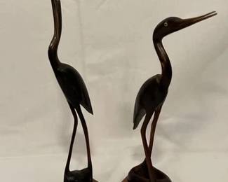 Mid century hand carved dark horn and wood heron figurines