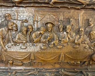 Carved wood Last Supper wall art