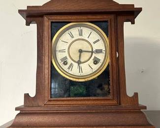Antique E. Ingraham Company wooden mantle clock