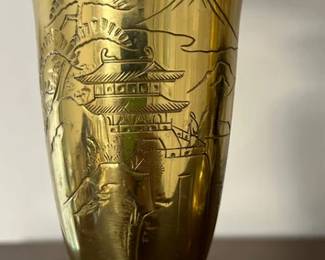 Pair of etched brass table lamps