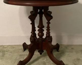 Vintage oval marble top walnut parlor table