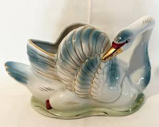CST Pedreira porcelain blue and gold swan planter
