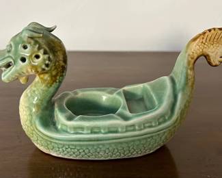Ceramic green dragon boat ashtray