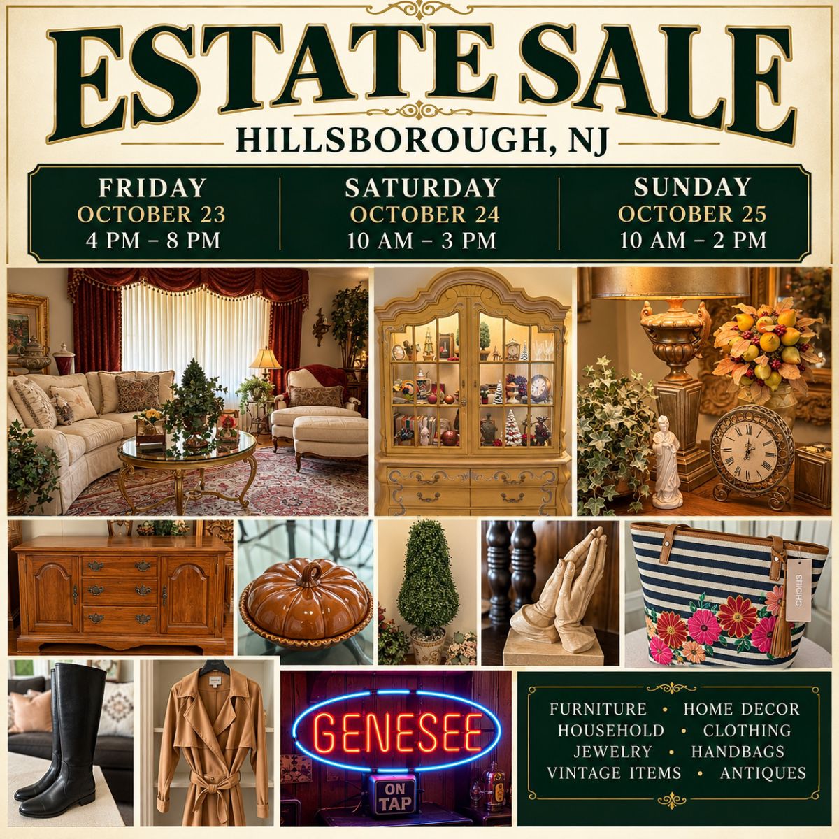 Elegant Hillsborough Estate Sale Flyer
