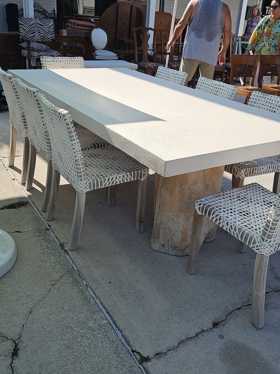 Concrete and Woven Resin Outdoor Dining Set