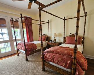 Pair of Faux Bamboo Four Poster Twin Beds
