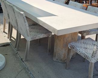 Concrete and Woven Resin Outdoor Dining Set