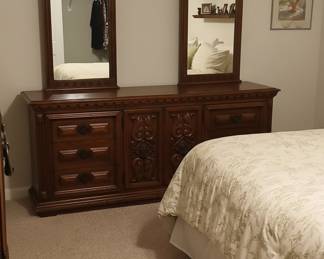 Spanish Revival Style Triple Dresser with Mirror