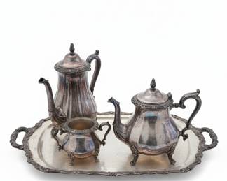 Silverplate Tea Service with Ornate Tray Style