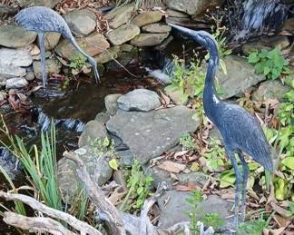 Metal Heron Garden Statues, Set of 2