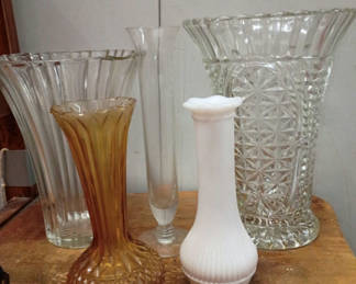 Lot 22: Vintage vase lot cut crystal amber glass 