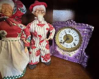 Old Handmade Mr. & Mrs. Clause-Antique Clock