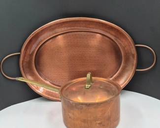 77 VintageCopperDuoBBRanchTrayPaulRevereSaucePan