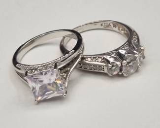 22 PairofSterlingSilver925IntricateClearStoneRings