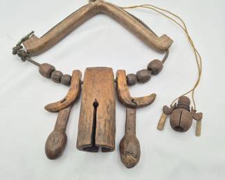 110 VintageThaiHandCarvedWoodenWaterBuffaloBellFolkArtSet