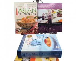 144 DecorativeIronCookbookStandwithAssortedCulinaryBooks