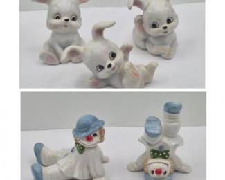 67 VintageWhimsicalCeramicFiguresBunniesClownsSet