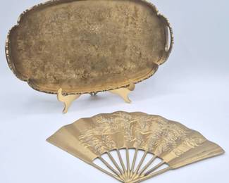 107 VintageBrassPhoenixFanDragonMotifVanityTray