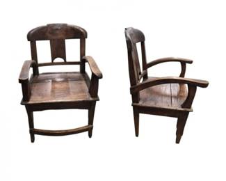 80 Late1800sAntiqueWoodPrimativeArmChairsPair