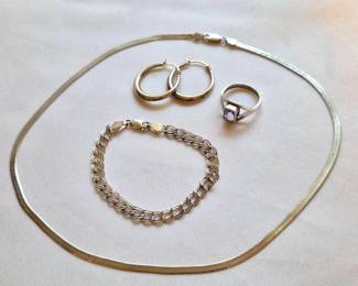 119 SterlingSilverJewelryLotHerringboneChainAmethystRingMore