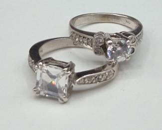 47 PairofSterlingSilverClearStoneFashionRings