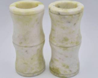 152 CarvedAfghanJadeBambooVasePair