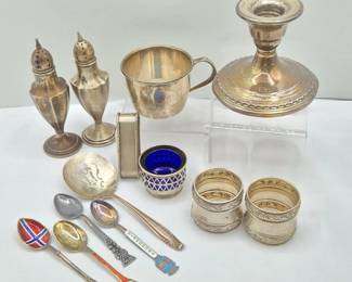103 SterlingSilverAssortmentSouvenirSpoonsNapkinRingsTableware