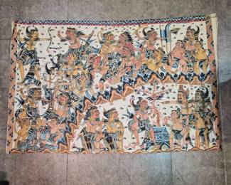 159 HandPaintedBalineseBattleSceneFabric
