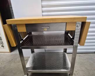 134 RollingStainlessWoodButcherBlockKitchenCart