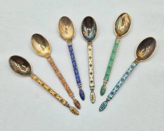 68 SetofSixVintageJTostrupNorwegianEnamelDemitasseSpoons