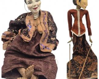 37 VintageAsianIndonesianWoodCarvedMarionettePuppets