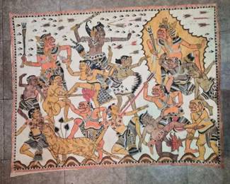 160 HandPaintedBalineseKamasanMythologicalBattleSceneonFabric