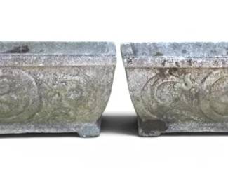 2 Concrete Planters With Decorative Design