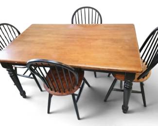 Black Wood Farmhouse Style Table 4 Windsor Style Chairs
