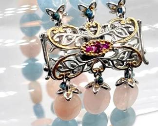 Michael Valitutti Sterling Silver Aquamarine Morganite Gems en Vogue Bracelet