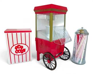 Nostalgia Vintage Collection Hot Air Popcorn Maker, Popcorn Boxes Vintage Style Straw Dispenser