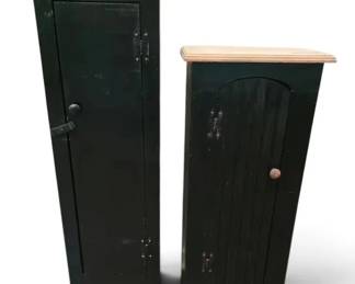 Farmhouse Style Narrow Black Wood Cabinets Pair